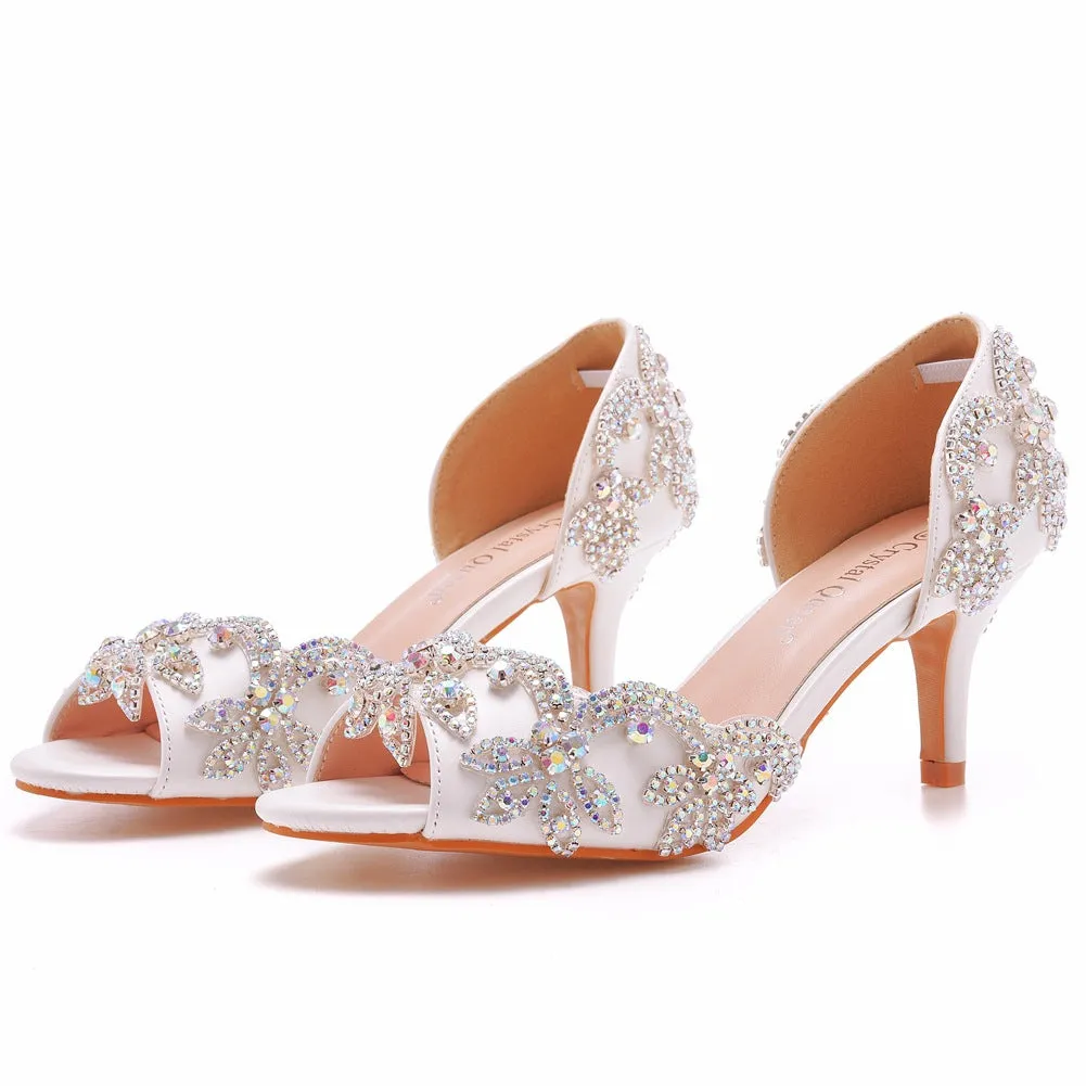 Chaussures de mariage en satin à bout ouvert avec strass