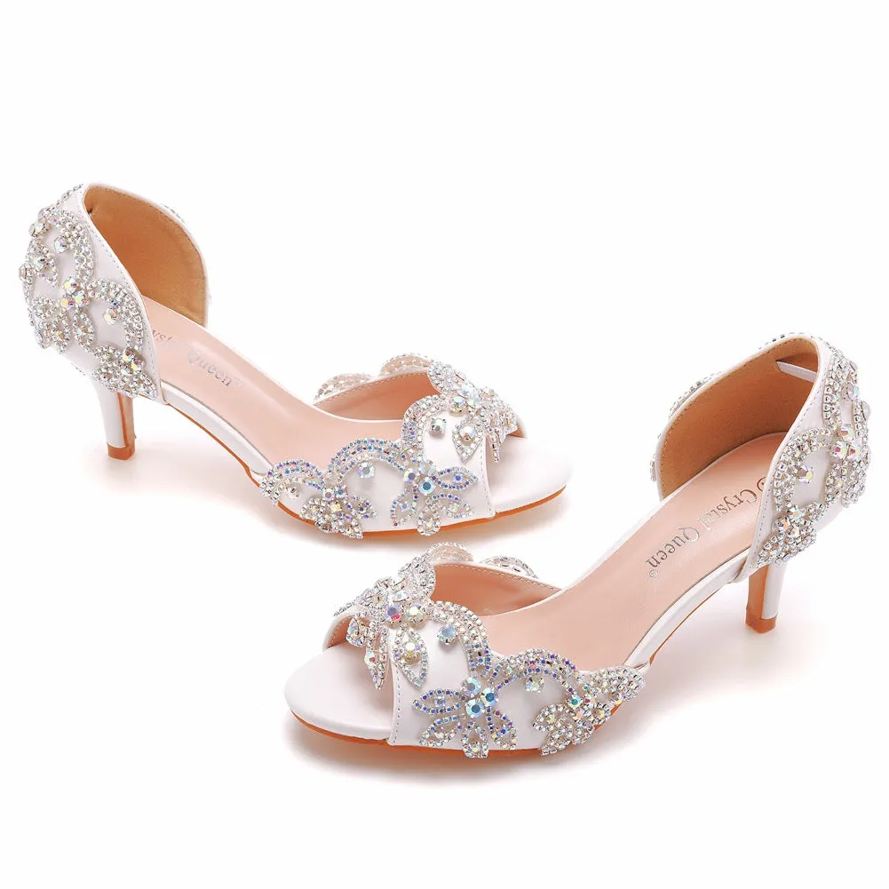 Chaussures de mariage en satin à bout ouvert avec strass