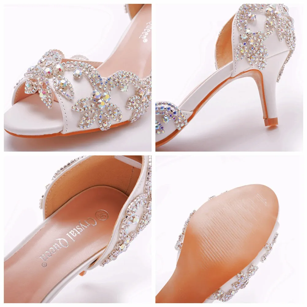 Chaussures de mariage en satin à bout ouvert avec strass