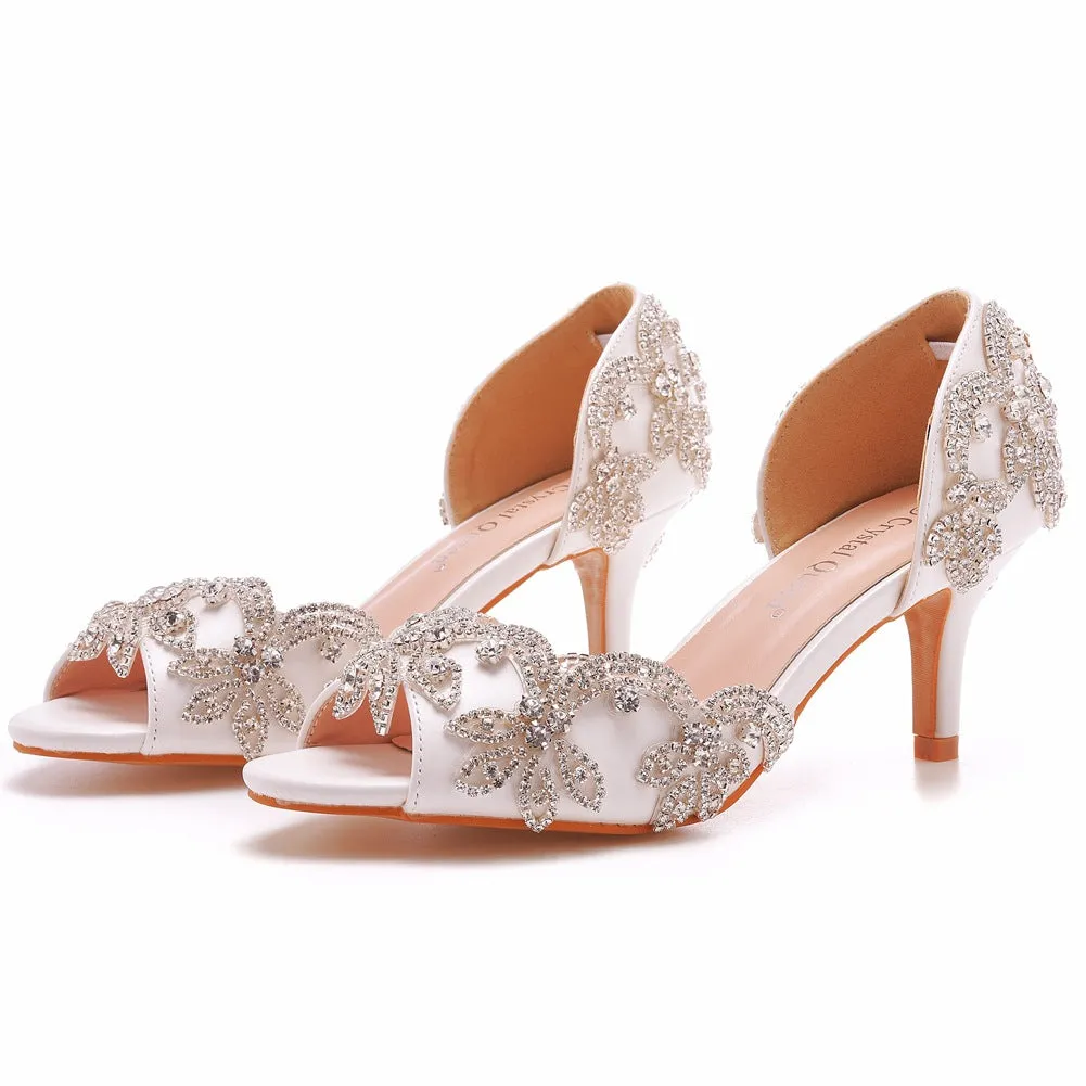 Chaussures de mariage en satin à bout ouvert avec strass