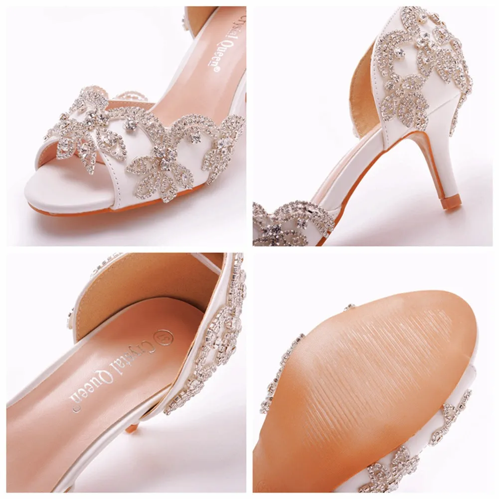 Chaussures de mariage en satin à bout ouvert avec strass