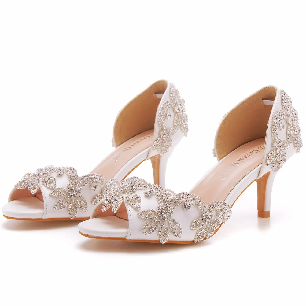 Chaussures de mariage en satin à bout ouvert avec strass