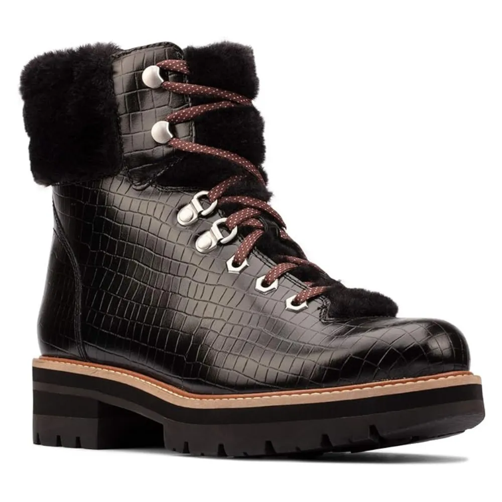 Clarks Orianna Hiker Black Croc Leather Boot (Women's)