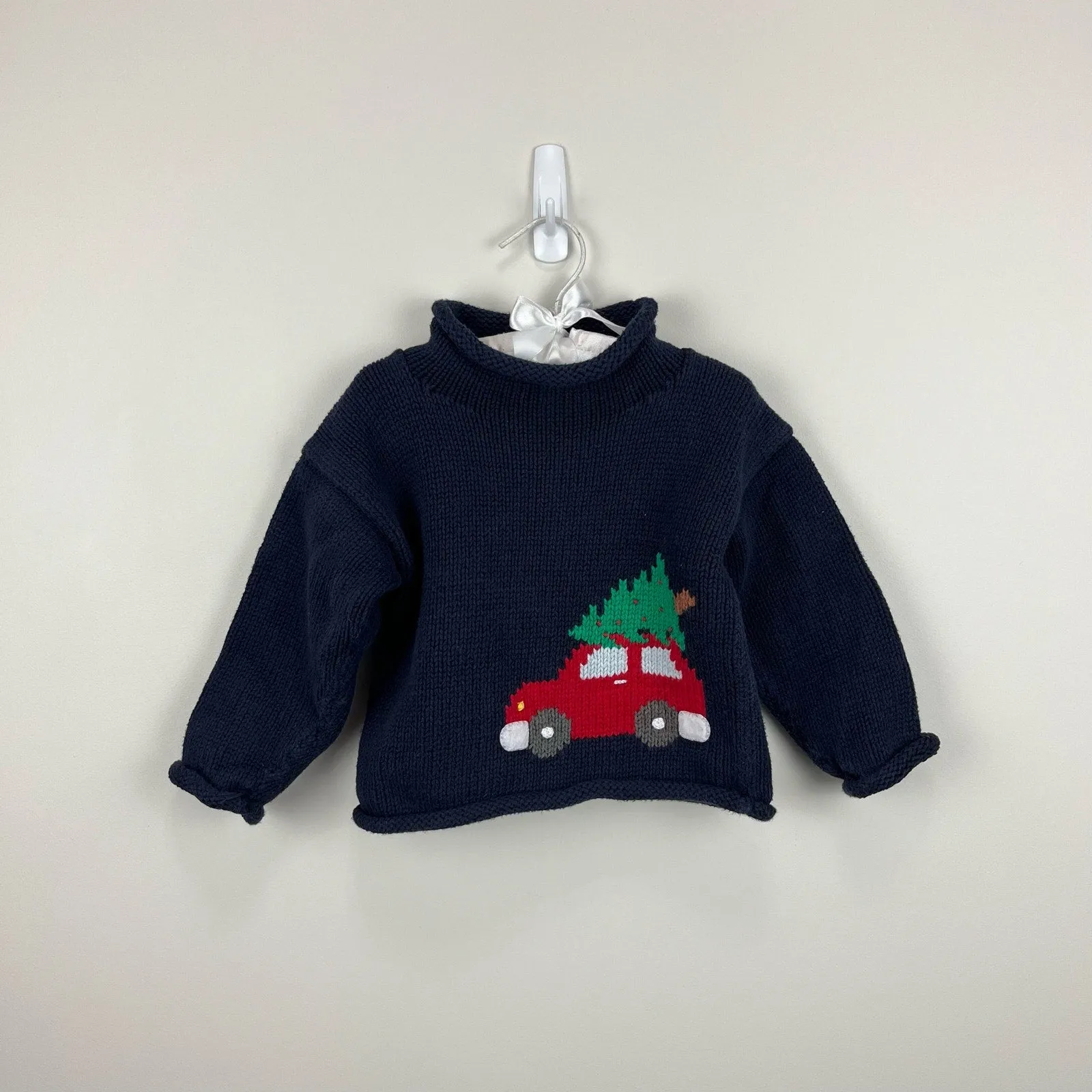 Claver Navy Christmas Tree Roll Neck Sweater 24 Months