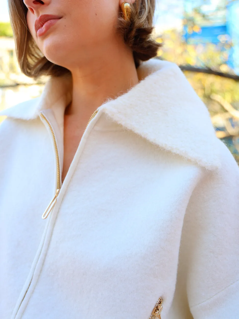 Clea Dakota Boiled Wool Bomber in Off White