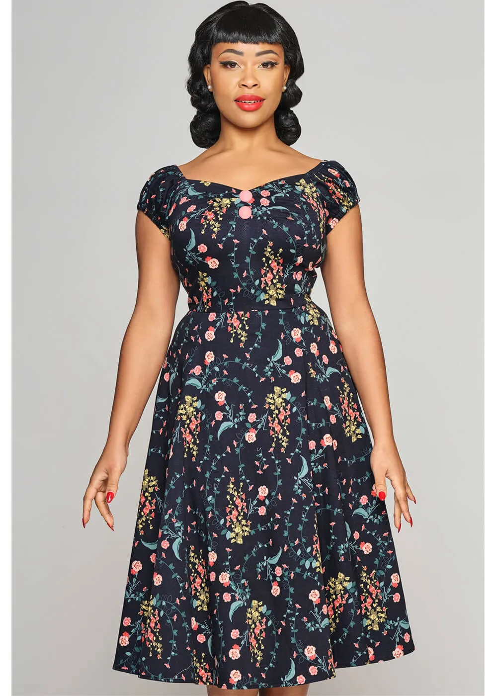 Collectif Dolores Hollyhocks Hooray 50's Swing Dress Multi