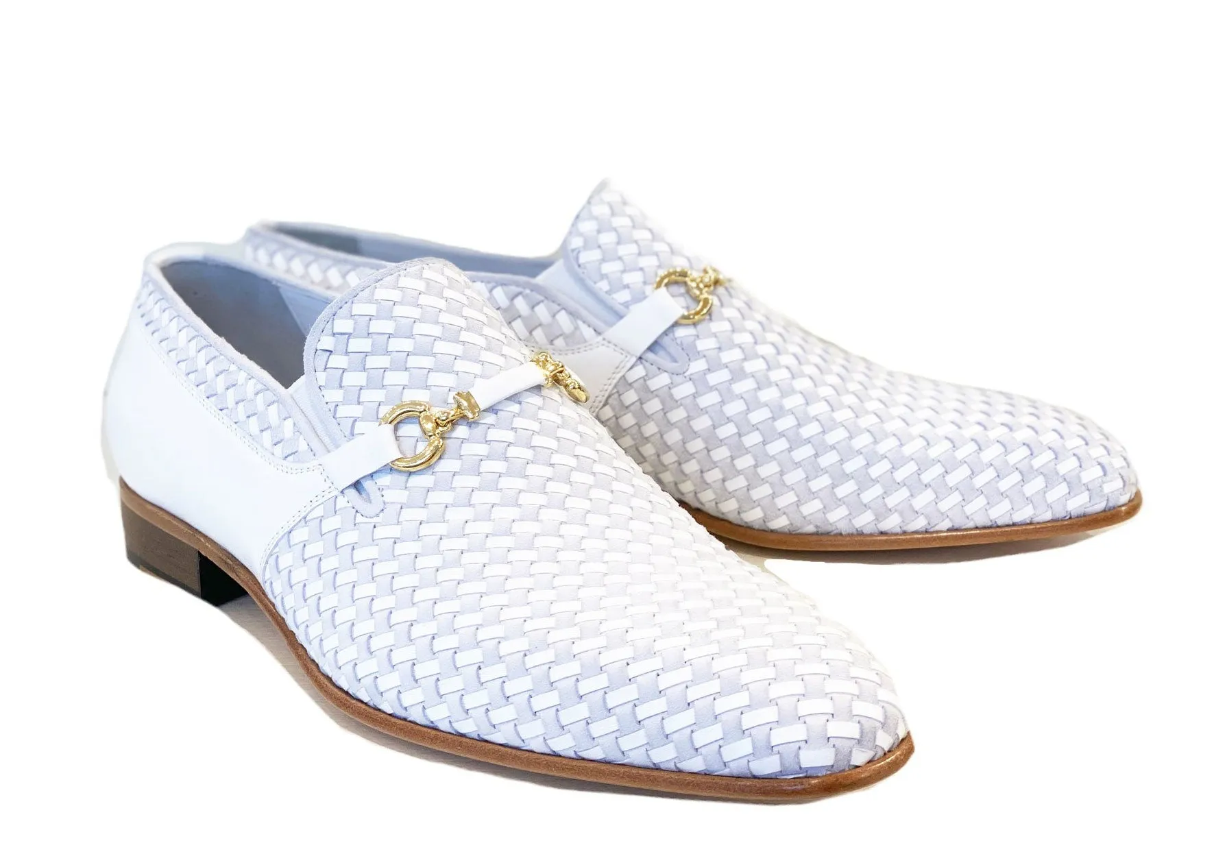 Corrente Woven Calfskin & Suede Slip-On Shoe White