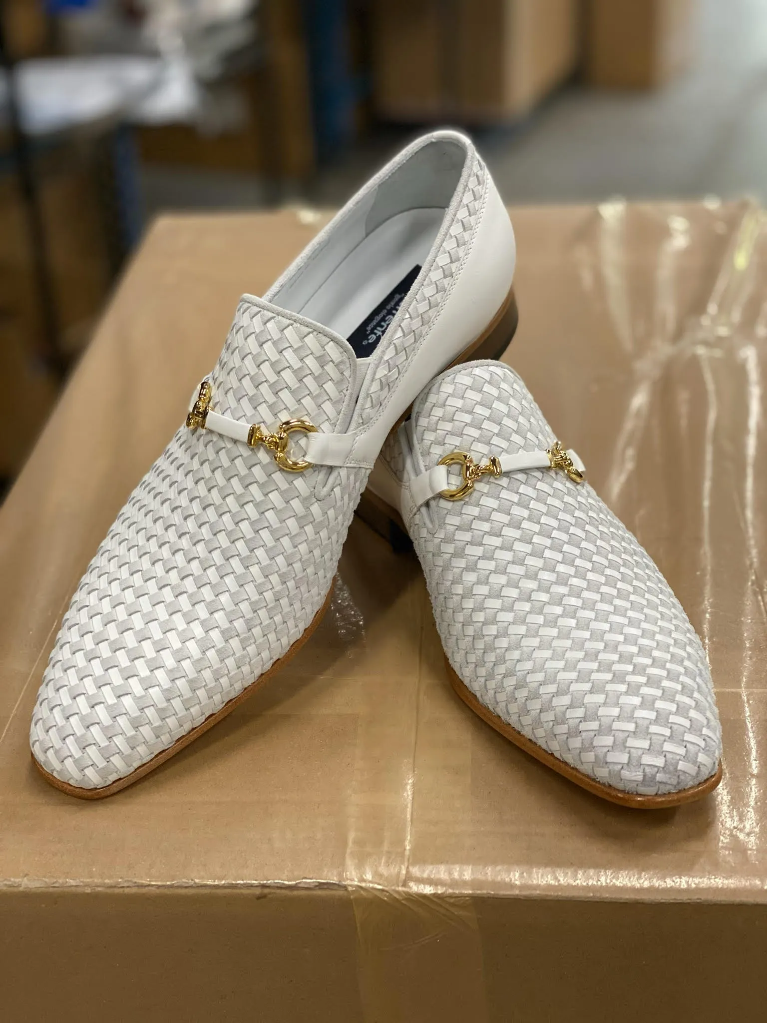 Corrente Woven Calfskin & Suede Slip-On Shoe White