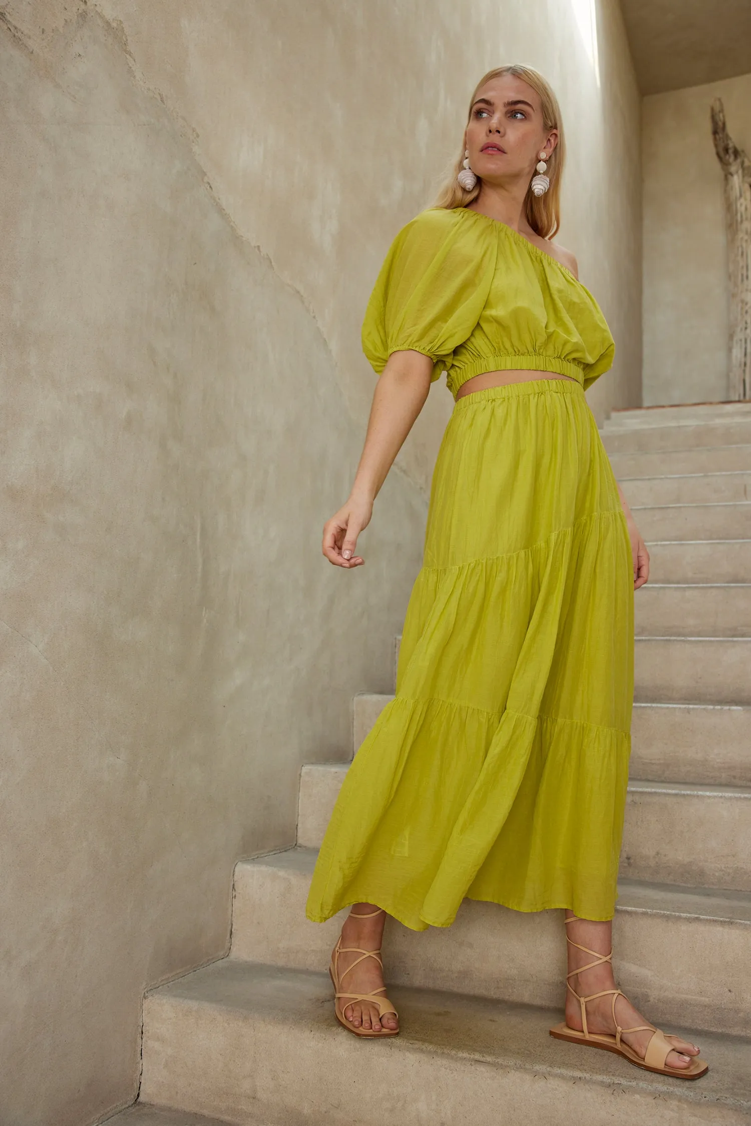 CRISTA ONE SHOULDER MAXI DRESS IN LIMELIGHT