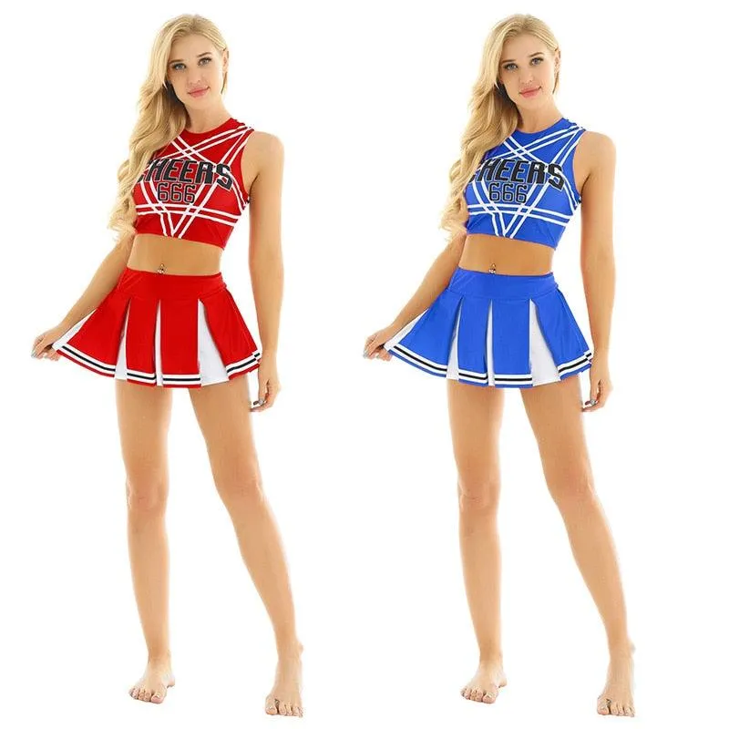 Crop Top with Mini Pleated Skirt Cheerleader Costume Set