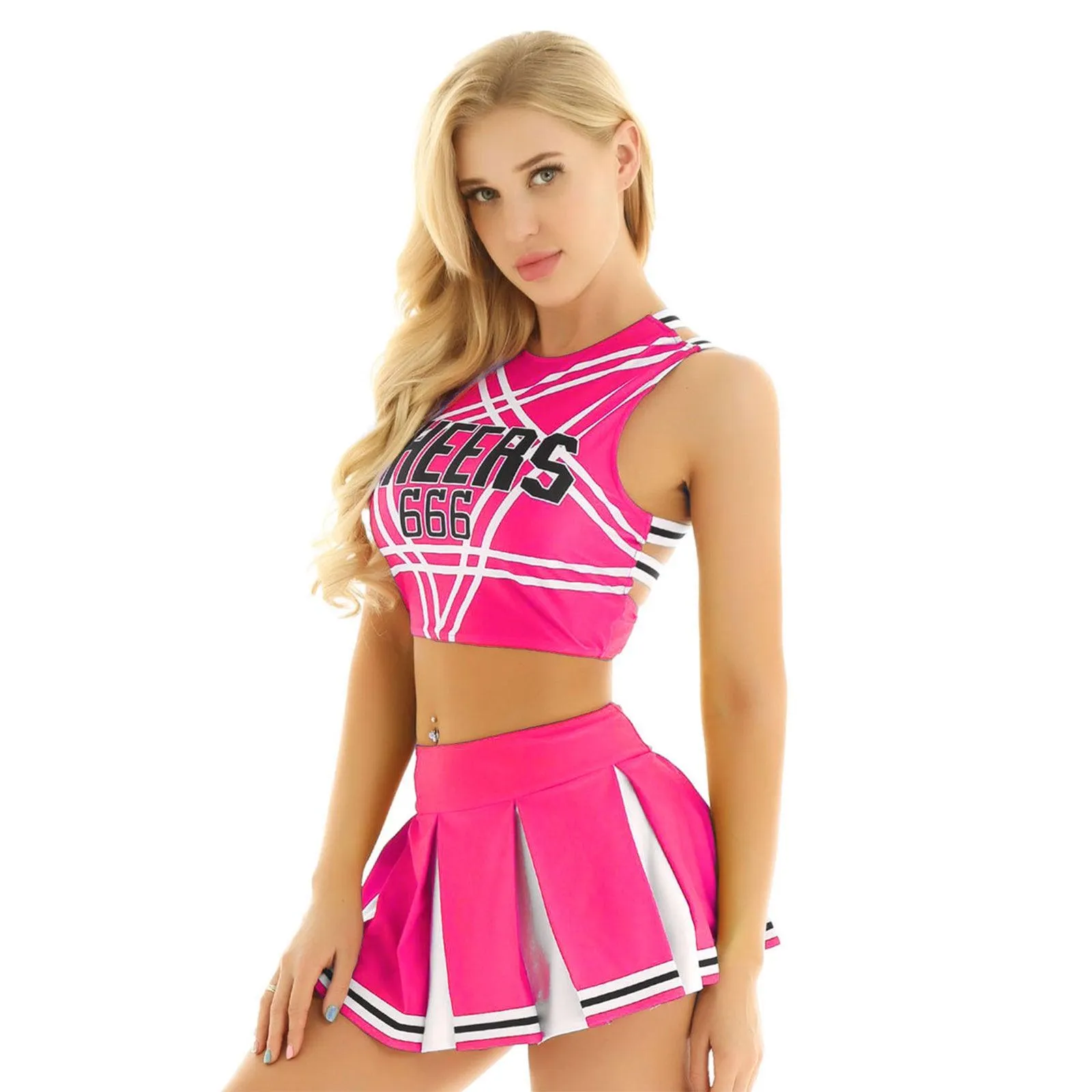 Crop Top with Mini Pleated Skirt Cheerleader Costume Set