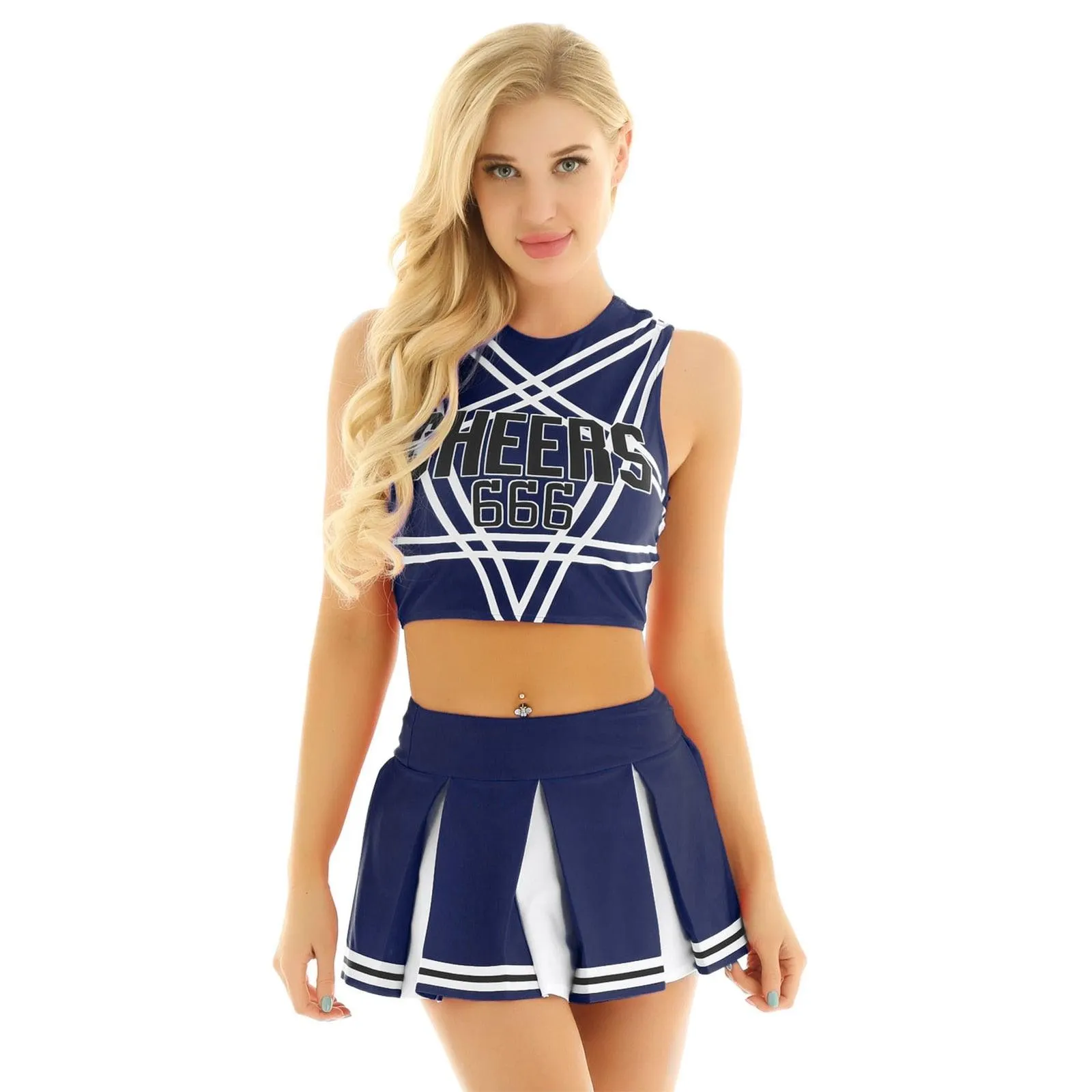 Crop Top with Mini Pleated Skirt Cheerleader Costume Set