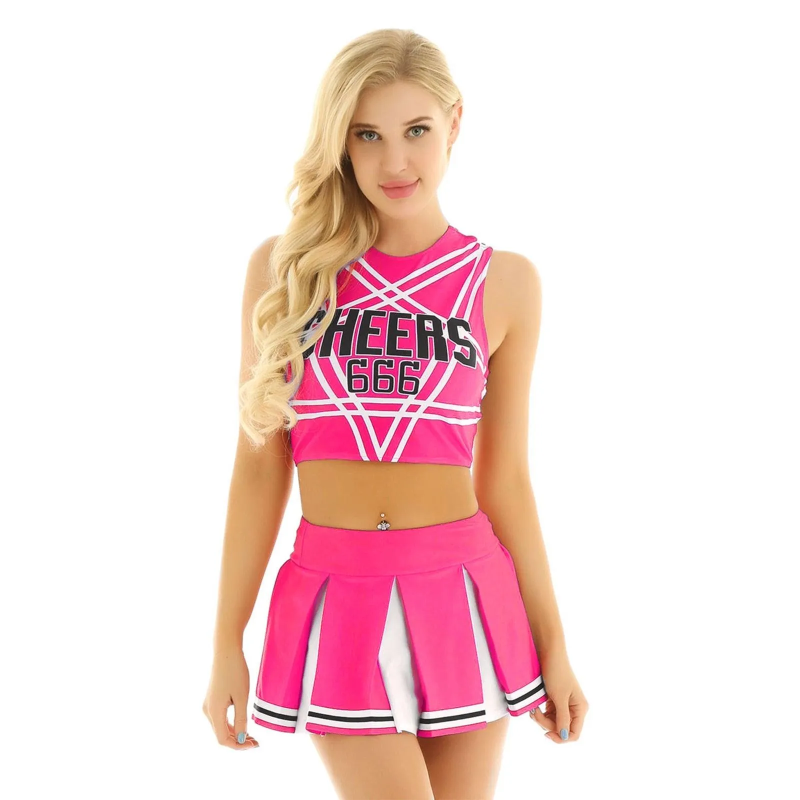 Crop Top with Mini Pleated Skirt Cheerleader Costume Set