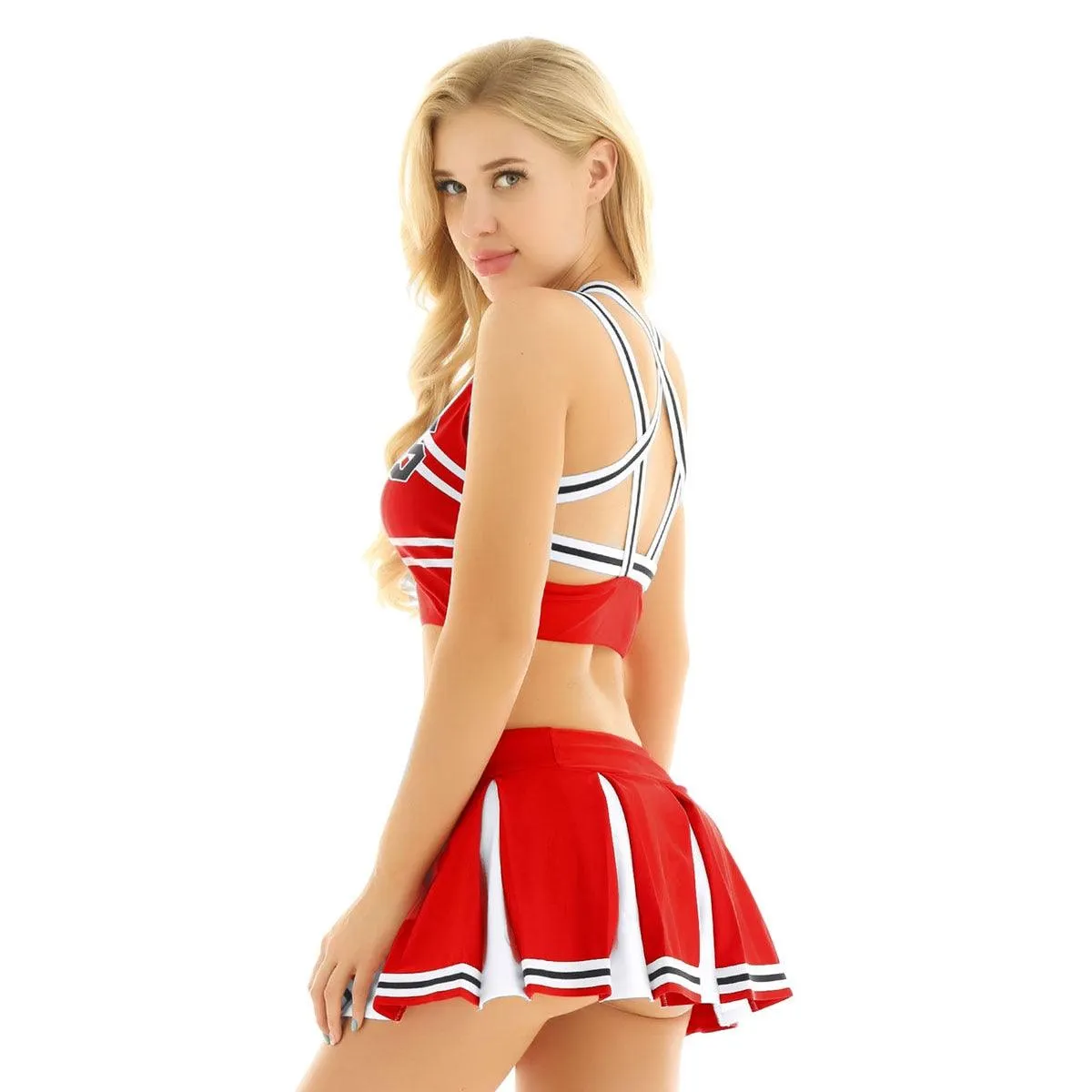 Crop Top with Mini Pleated Skirt Cheerleader Costume Set