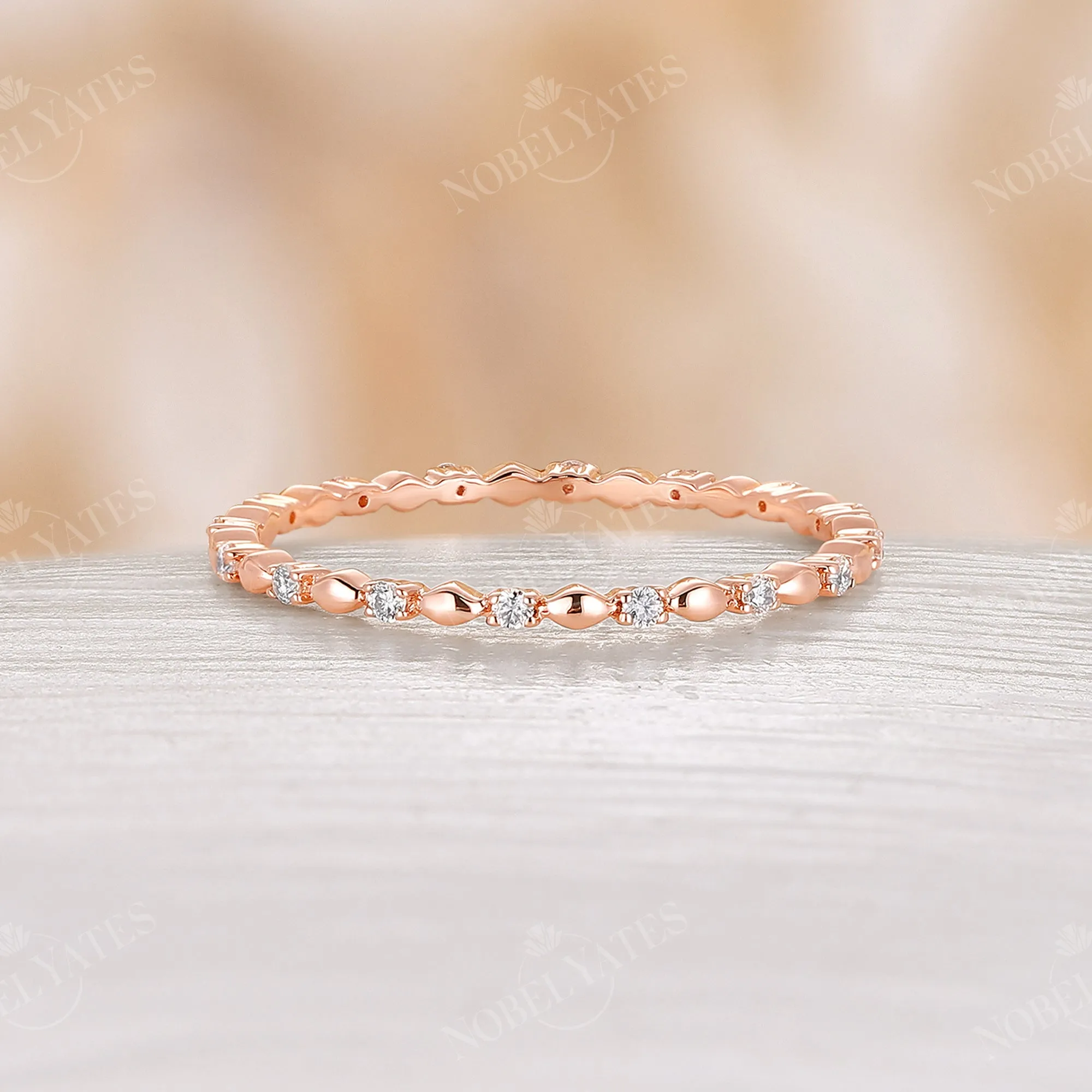 Dainty Round Shape Moissanite Full Eternity Wedding Band Rose Gold