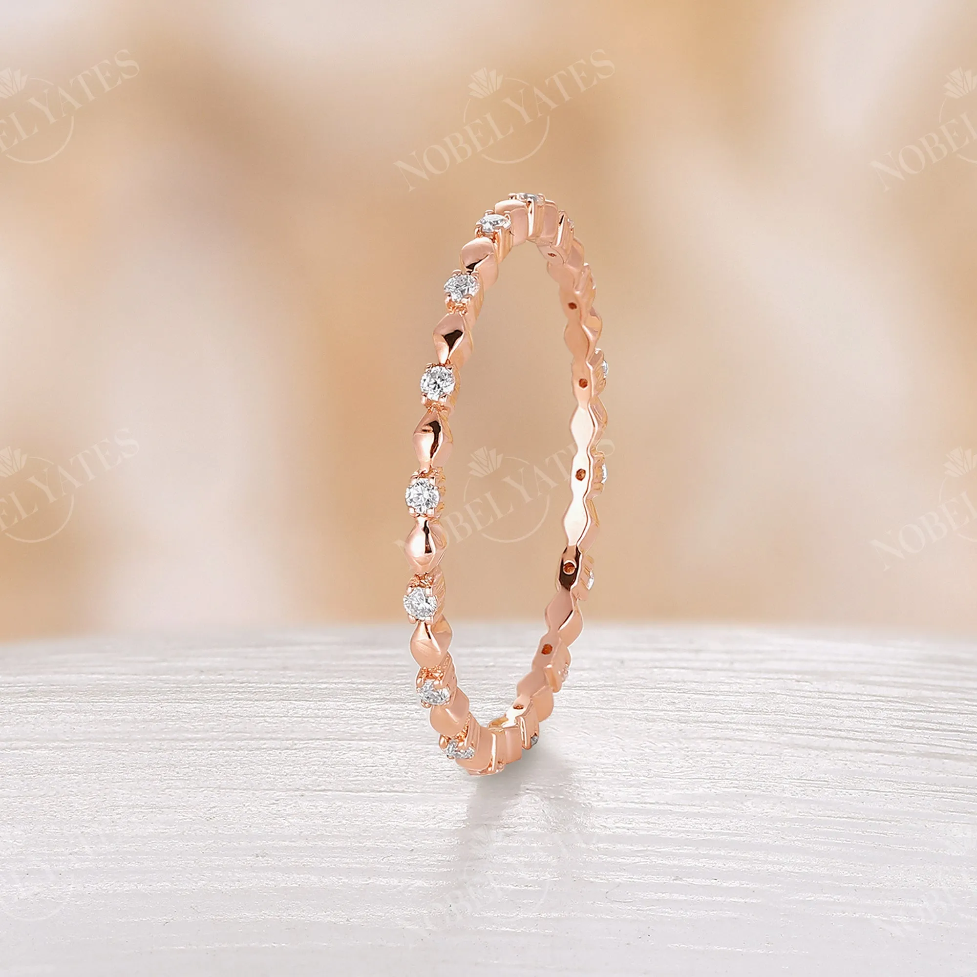 Dainty Round Shape Moissanite Full Eternity Wedding Band Rose Gold