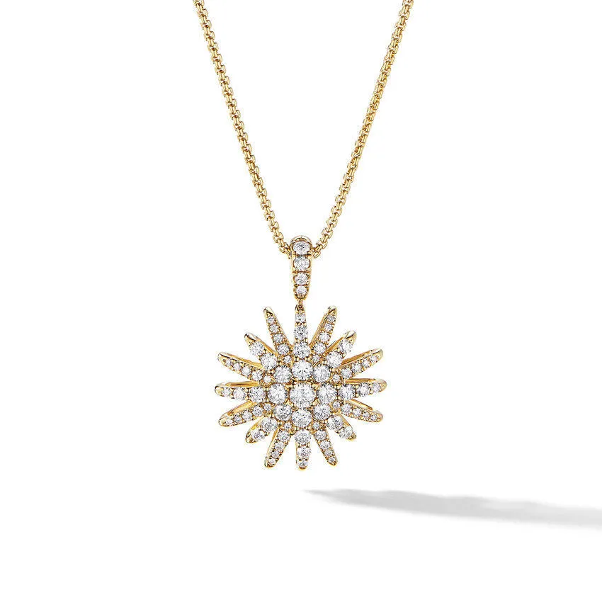 David Yurman Starburst Pendant Necklace in 18K Yellow Gold with Full Pave Diamonds