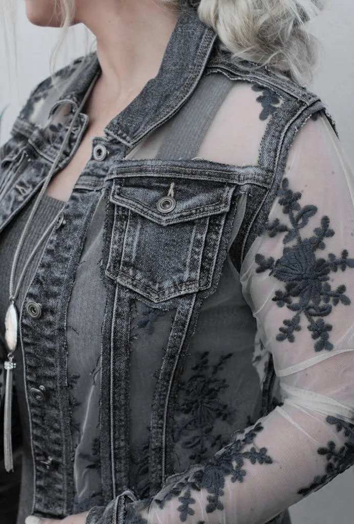 Denim Lace Jacket- CS20114- BLK