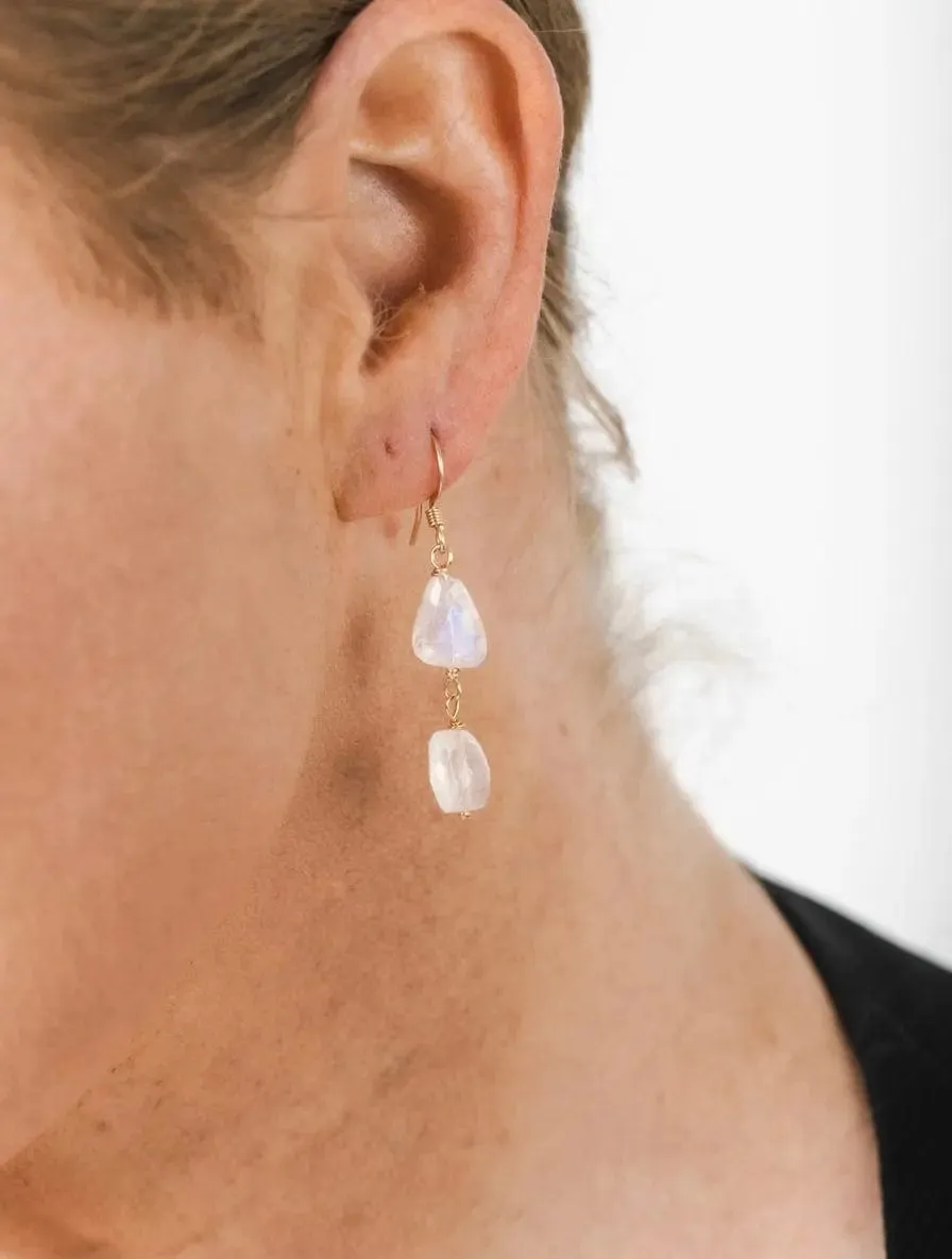 Double Moonstone Drop Earrings