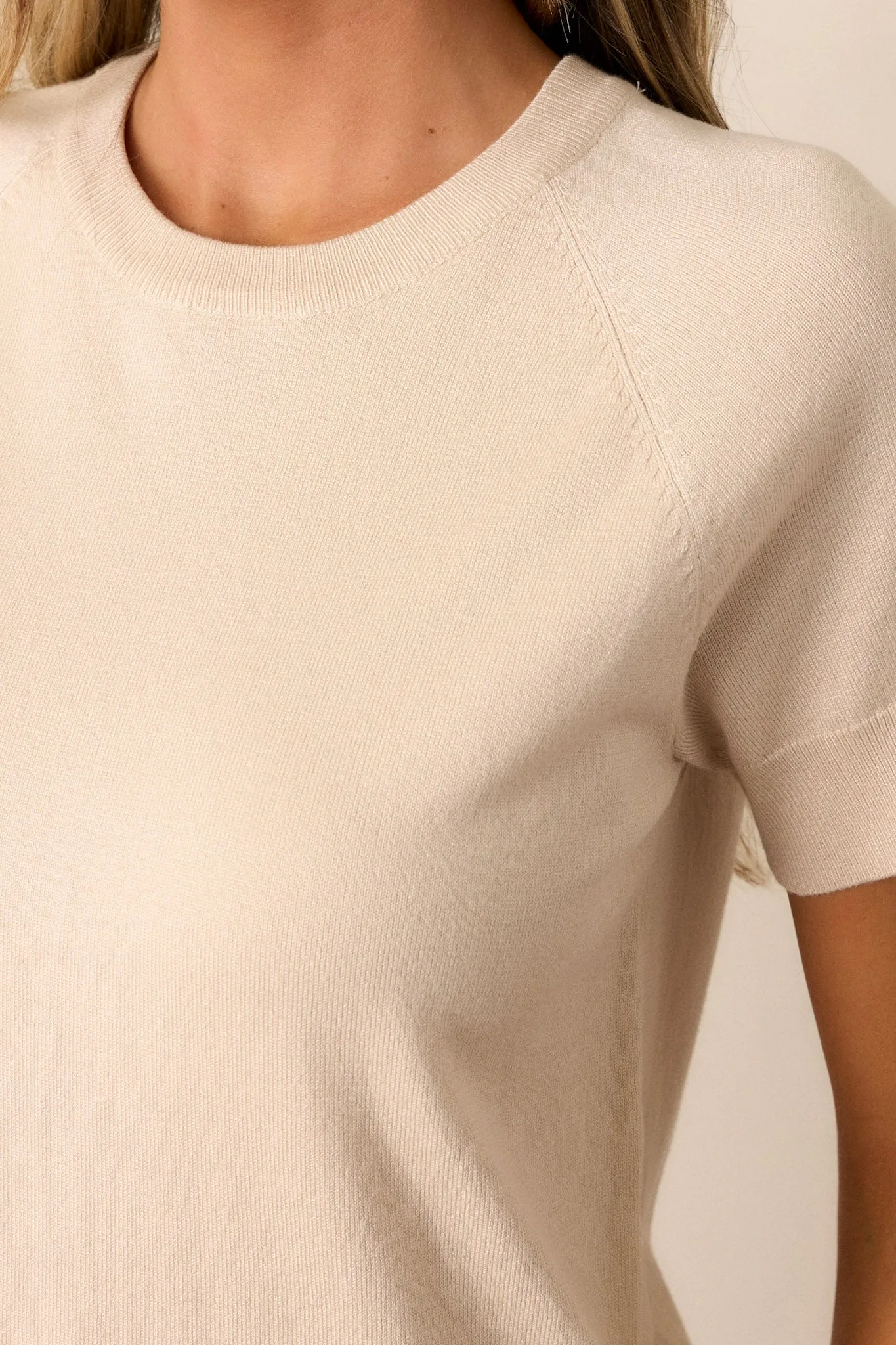 Essential Ease Beige Short Sleeve Sweater Top