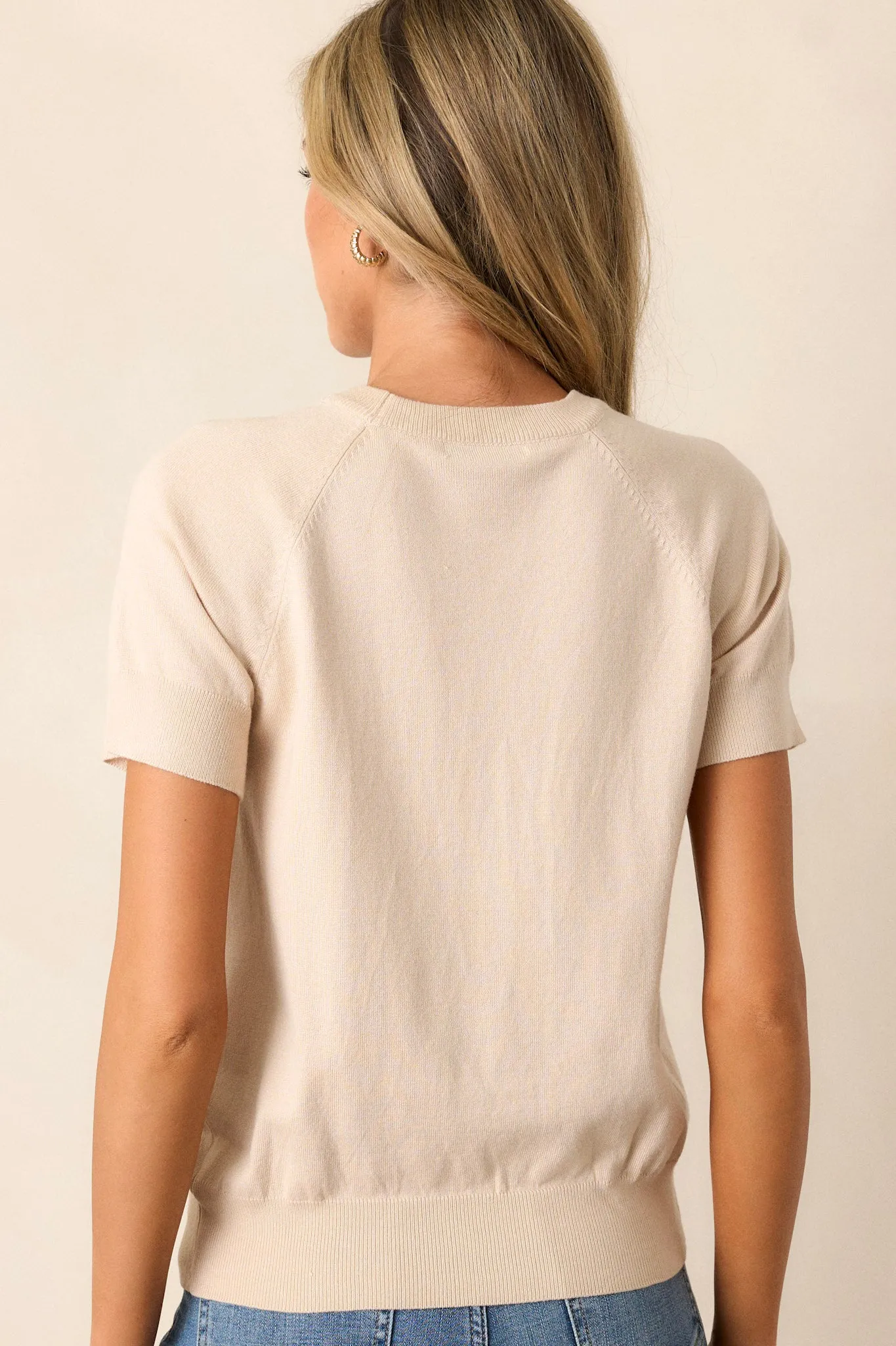 Essential Ease Beige Short Sleeve Sweater Top