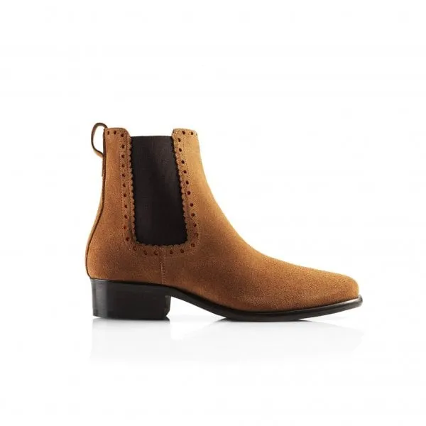 Fairfax & Favor Womens Brogued Chelsea Boot in Tan Suede