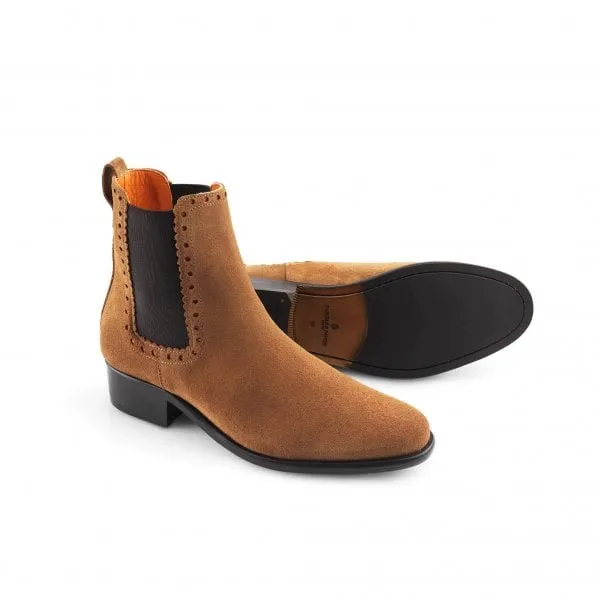 Fairfax & Favor Womens Brogued Chelsea Boot in Tan Suede