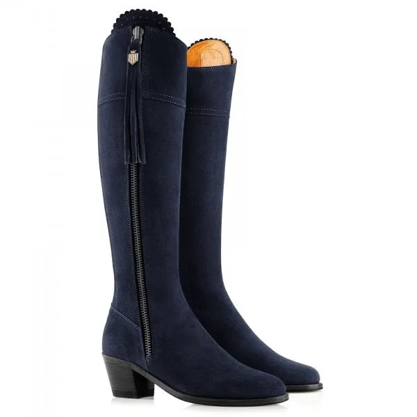 Fairfax & Favor Womens Heeled Regina Boot in Navy Suede