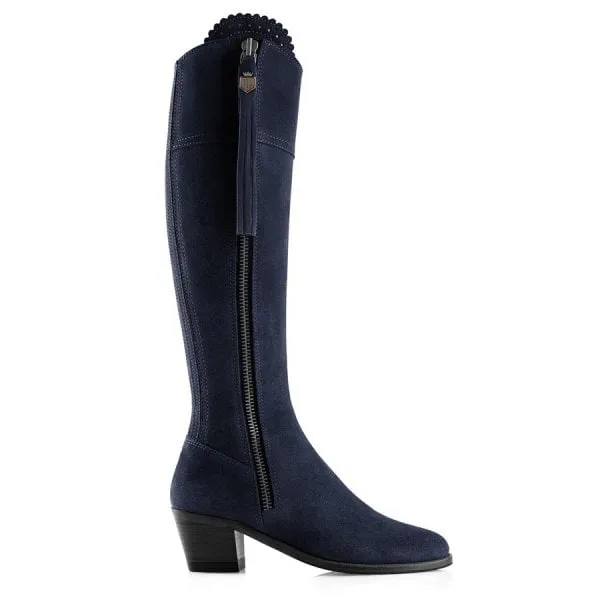 Fairfax & Favor Womens Heeled Regina Boot in Navy Suede