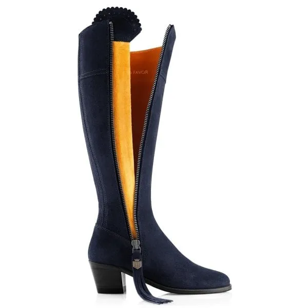 Fairfax & Favor Womens Heeled Regina Boot in Navy Suede