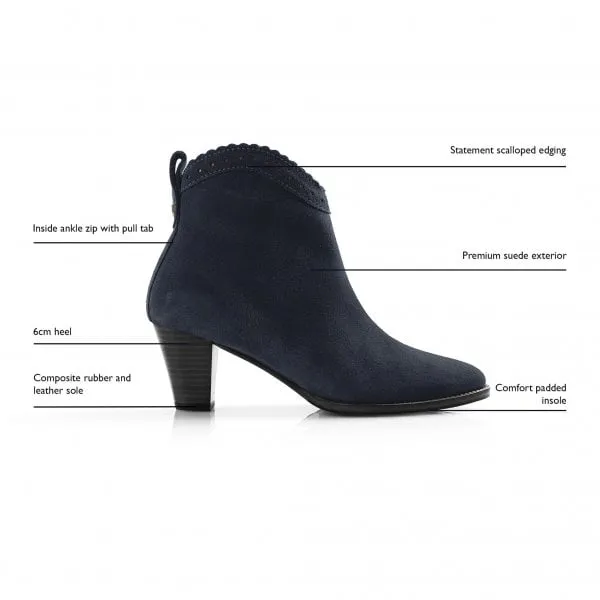 Fairfax & Favor Womens Regina Ankle Boot in Navy Suede