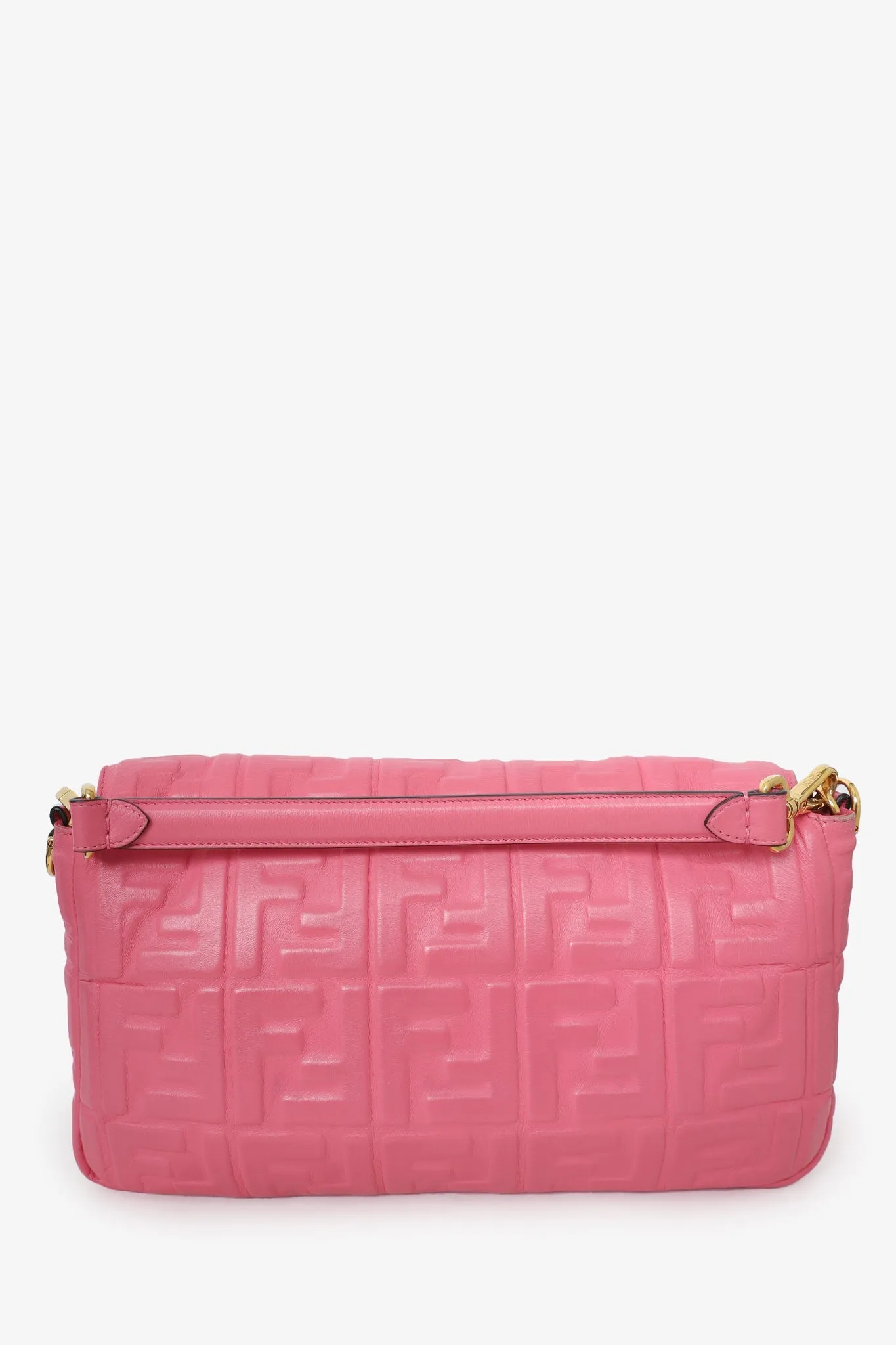 Fendi Pink Leather Nappa FF 1974 Embossed Large Baguette Bag with Strap