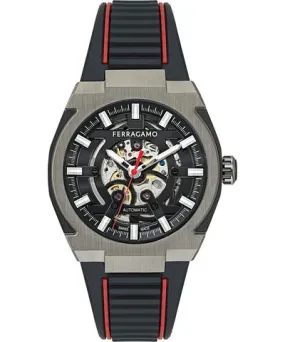 Ferragamo Men's Swiss Automatic Supreme Skeleton Black Polyurethane Strap Watch 43mm