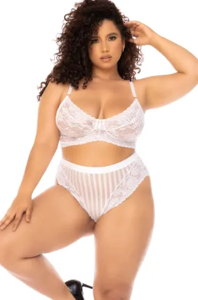 Floral Lace and Striped Mesh Two-Piece Set | Plus Size