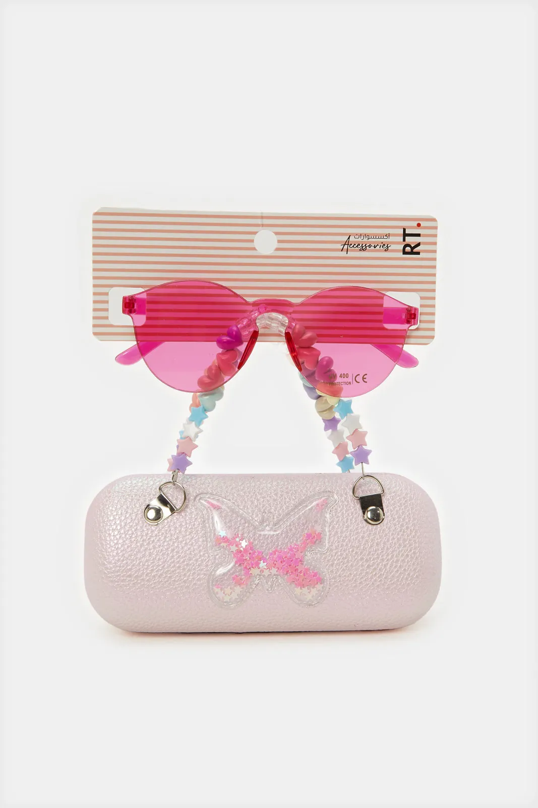 Girls Pink Round Sunglasses With Embellished Case (2 Piece)