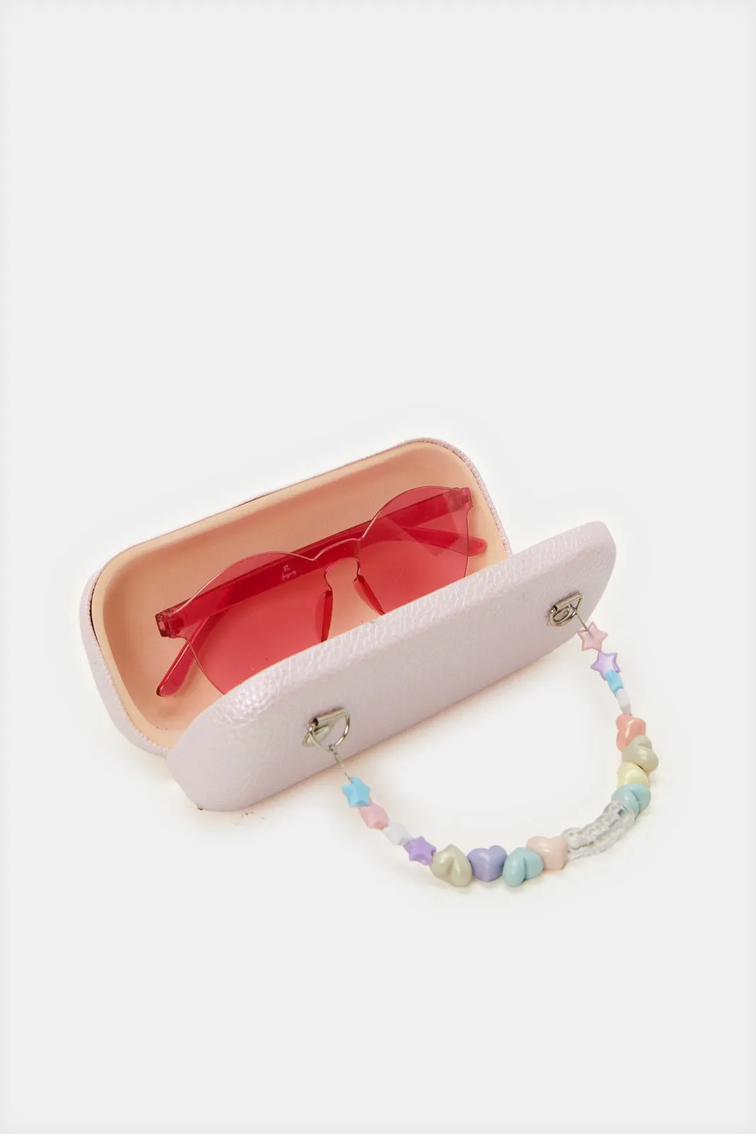 Girls Pink Round Sunglasses With Embellished Case (2 Piece)