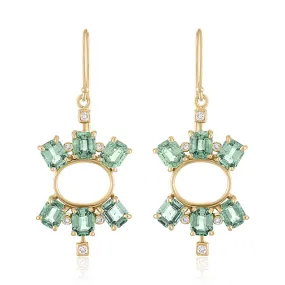 Green Sapphire Double Crown Earrings