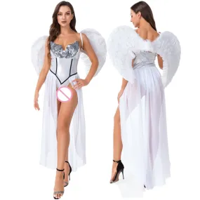 Halloween Party Cosplay Costume Adult Sexy Angel wings White Feather cosplay Dance Stage Show Masquerade Fancy Outfits