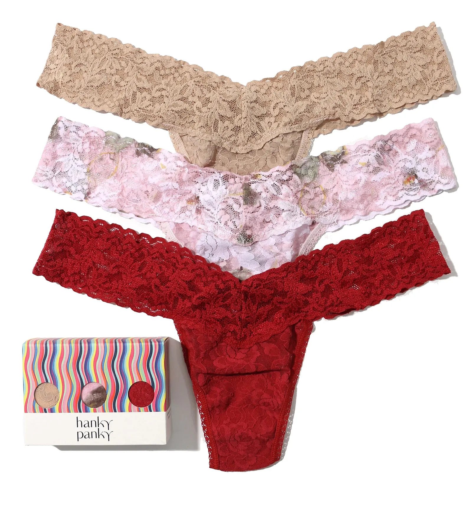 Hanky Panky 3-PACK Signature Lace Low Rise Thong (49113PK) - Antique Lily