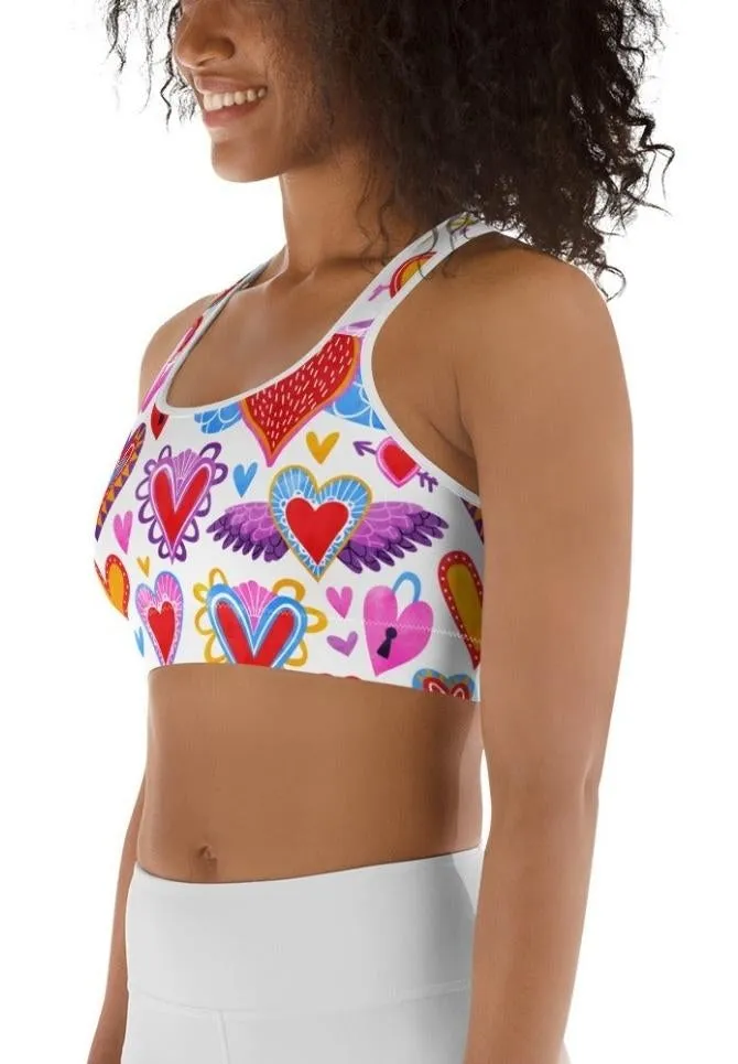 Heart Pattern Sports Bra