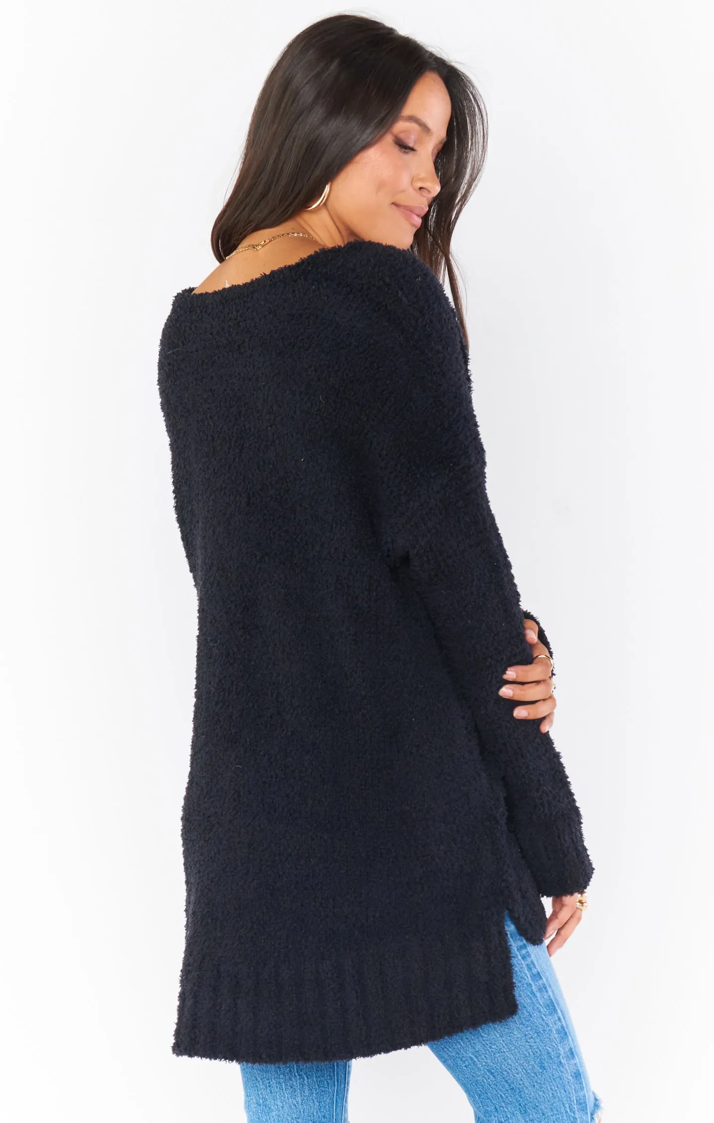 Hug Me Sweater ~ Black Fuzzy Knit