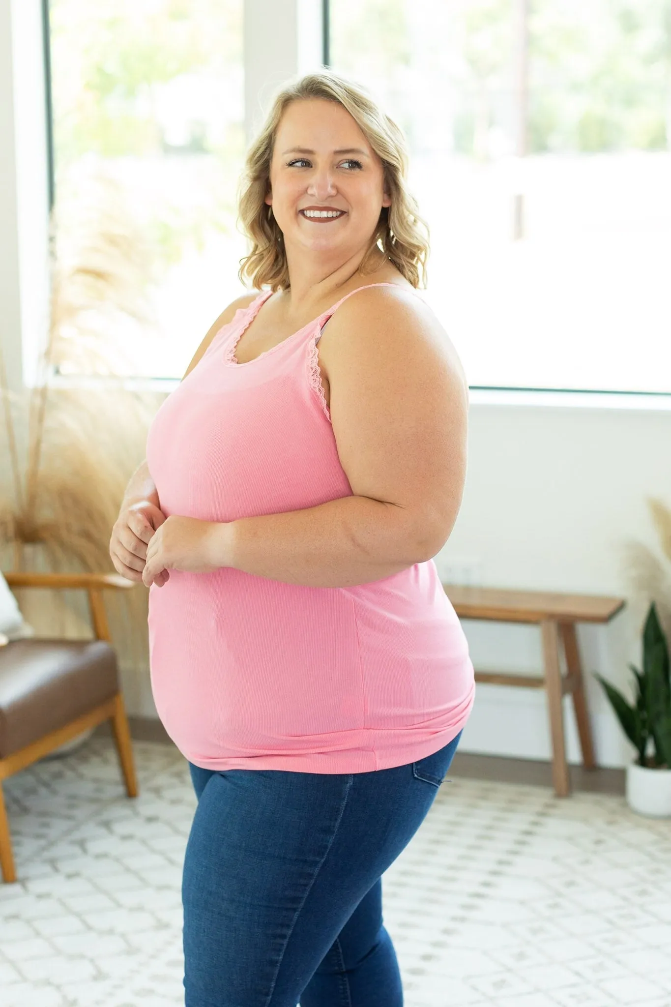 IN STOCK Lexi Lace Tank - Pink