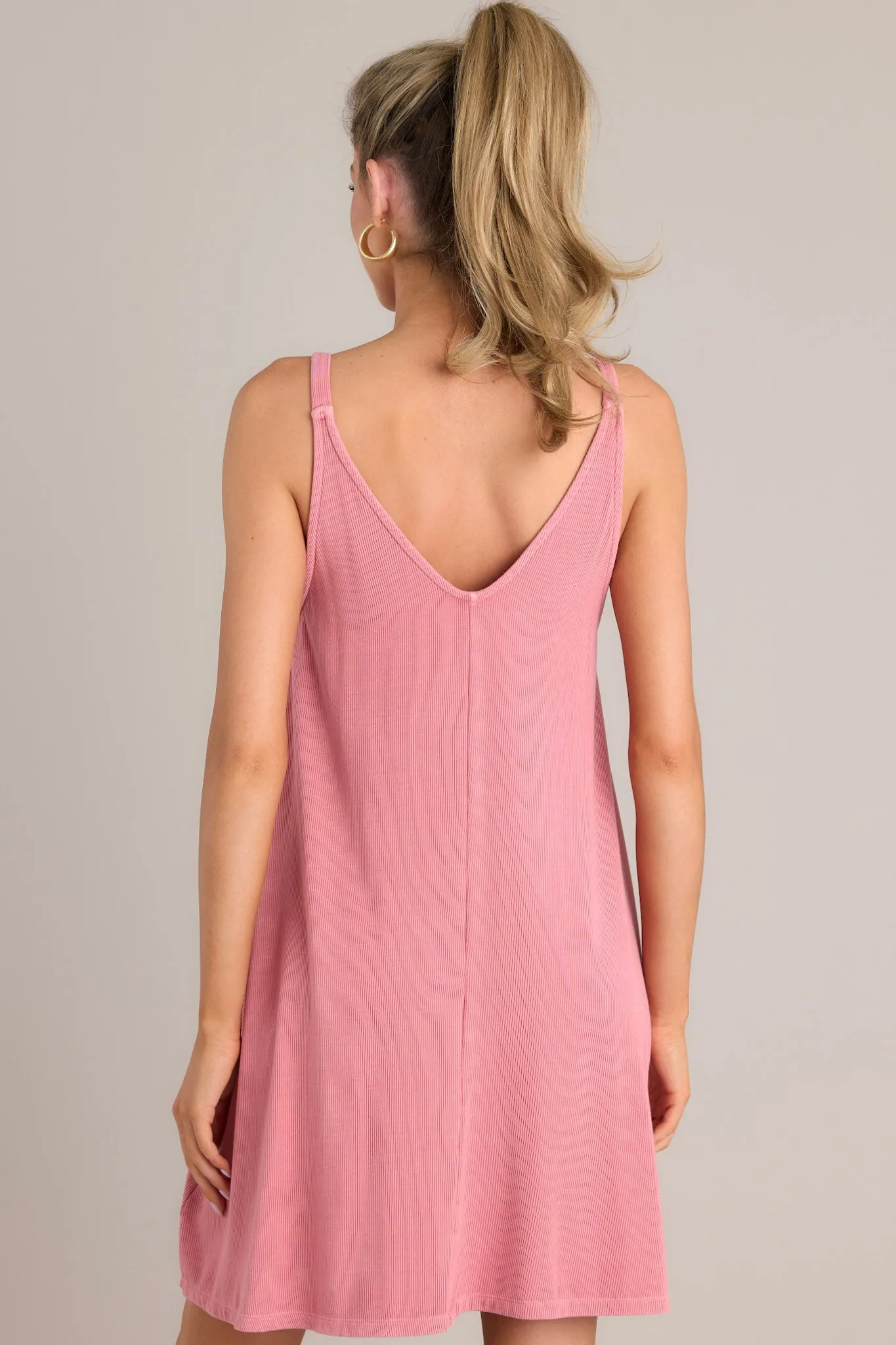 Into The Sky Ribbed Rose Pink Mini Dress