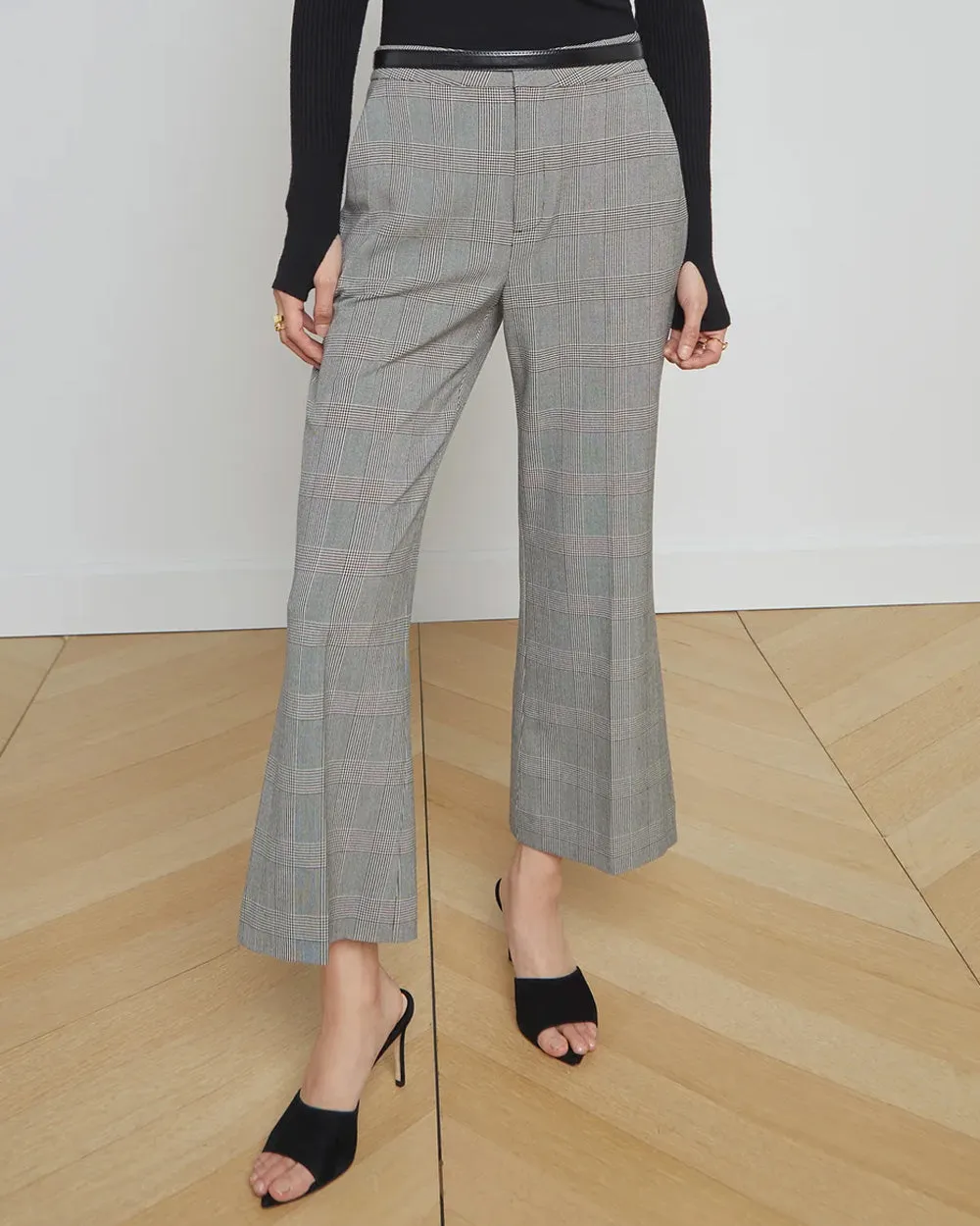 Ivory and Black Plaid Stacey Crop Flare Trouser