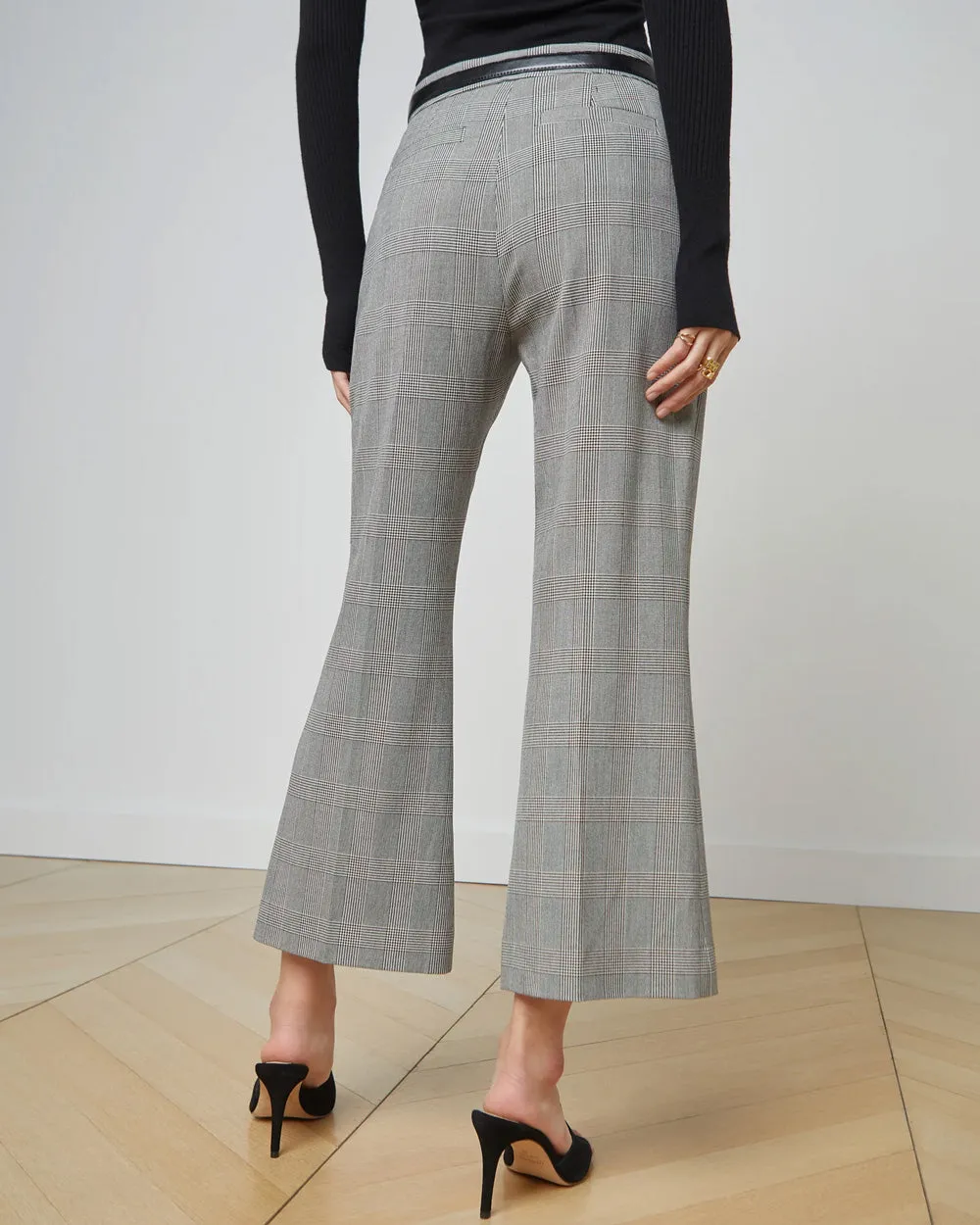 Ivory and Black Plaid Stacey Crop Flare Trouser