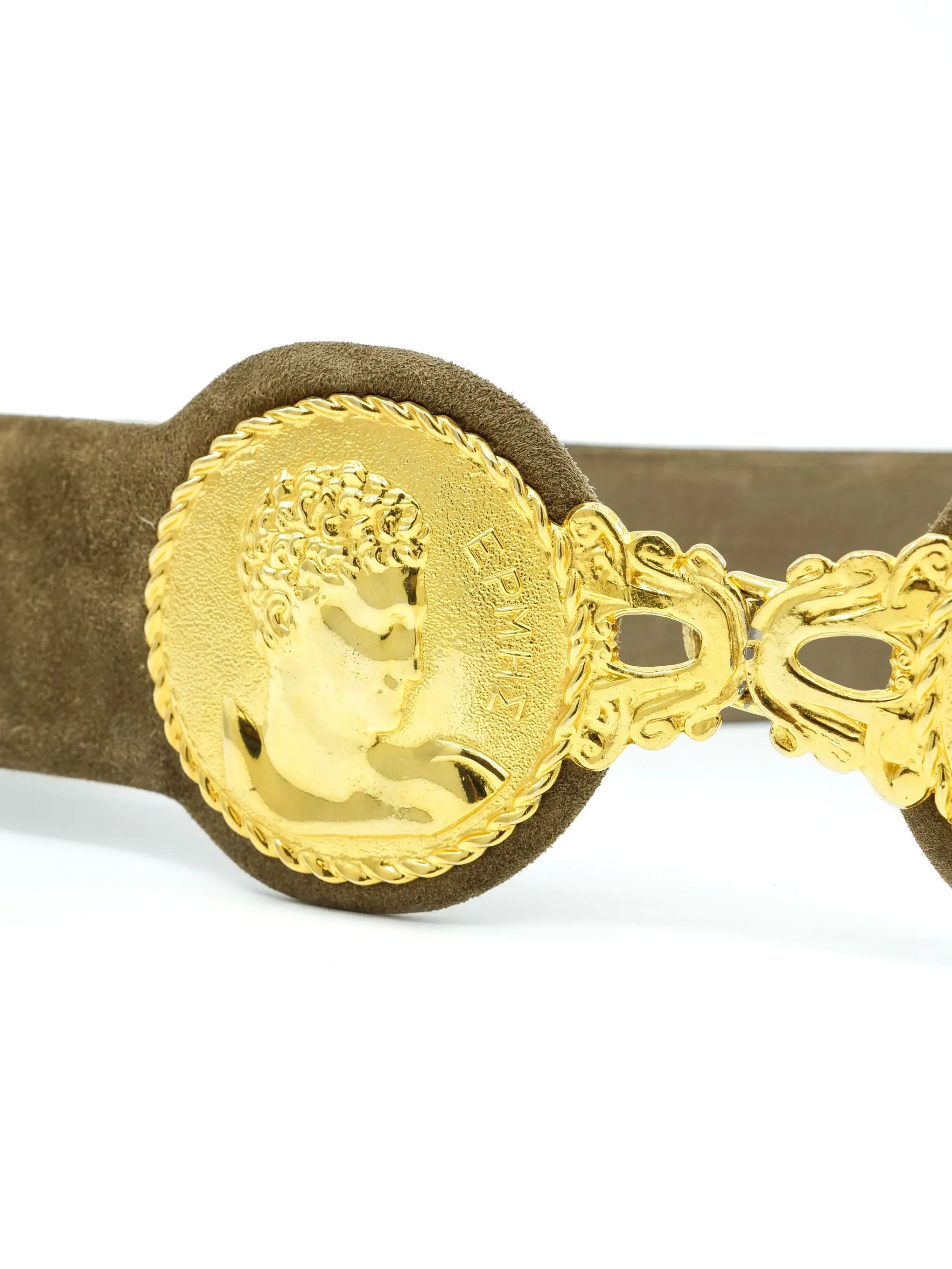 Judith Leiber Greek Coin Motif Suede Belt