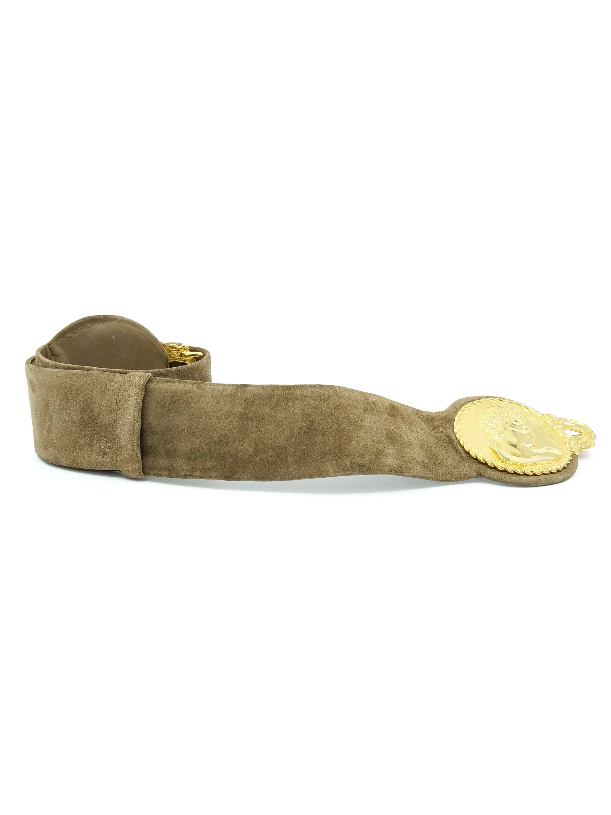 Judith Leiber Greek Coin Motif Suede Belt