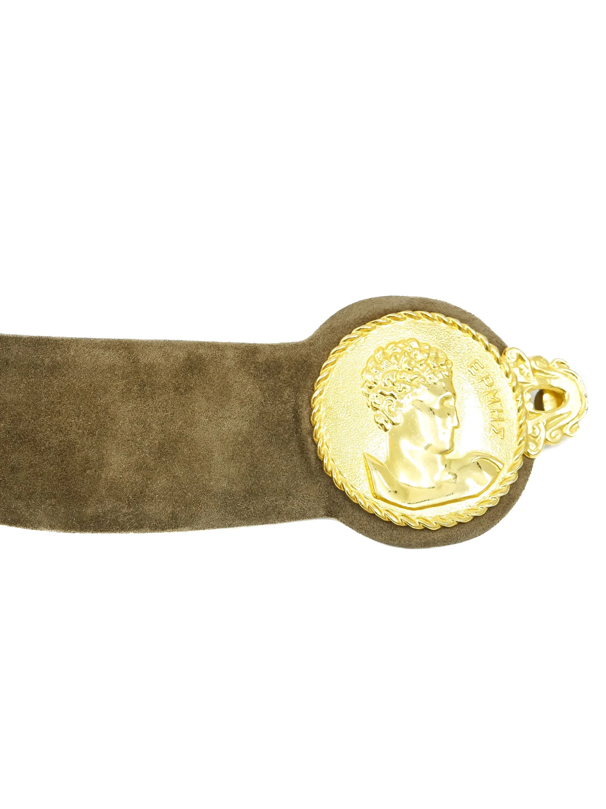 Judith Leiber Greek Coin Motif Suede Belt