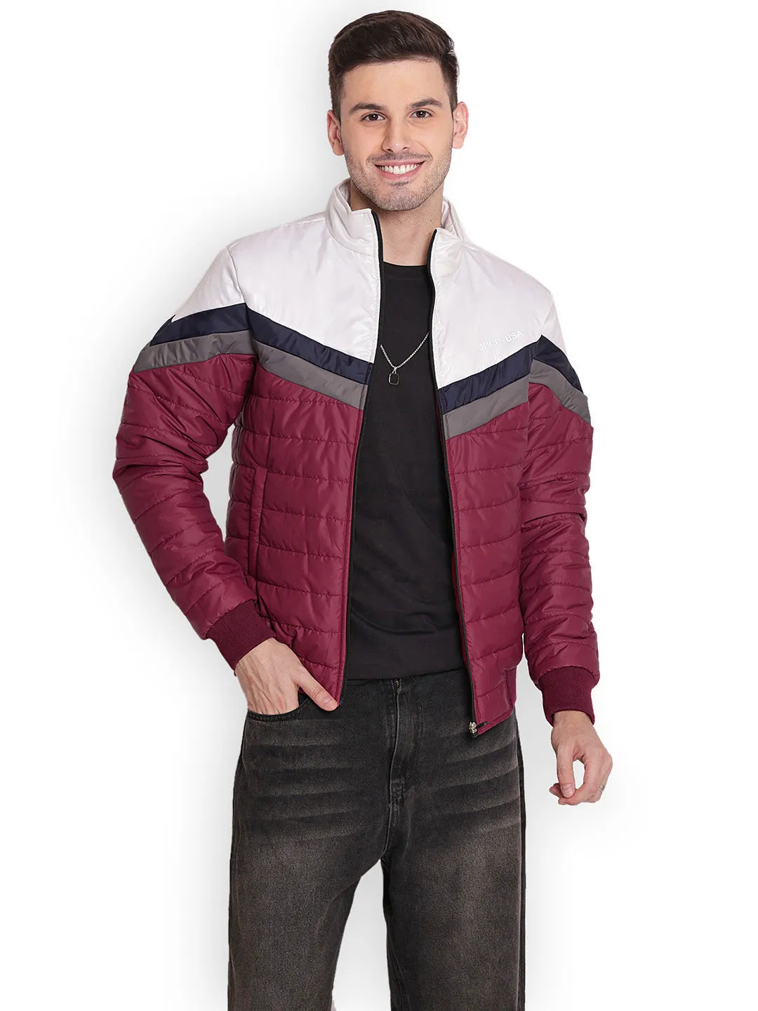 JUMP USA Men Maroon/White Water Resistant Bomber