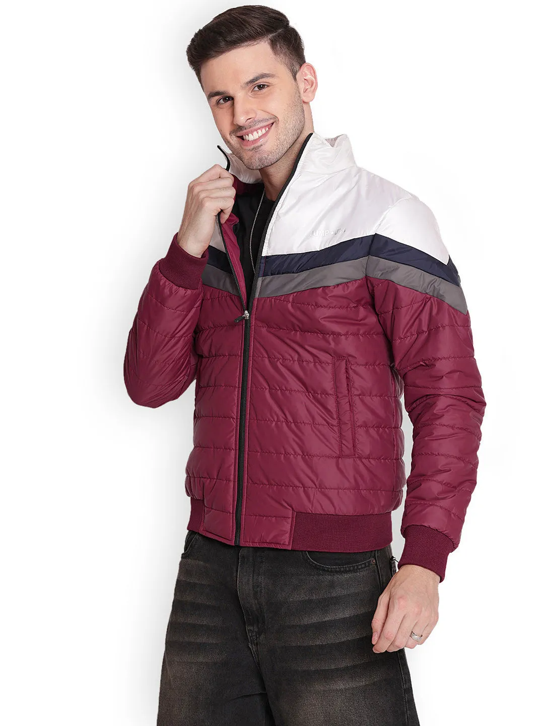 JUMP USA Men Maroon/White Water Resistant Bomber